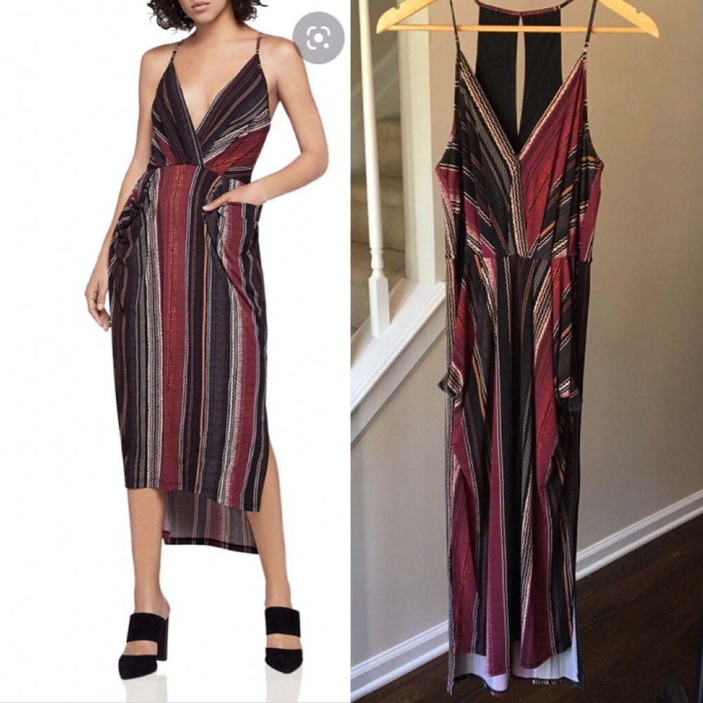 BCBGeneration Wavy Striped Midi Faux Wrap Dress M